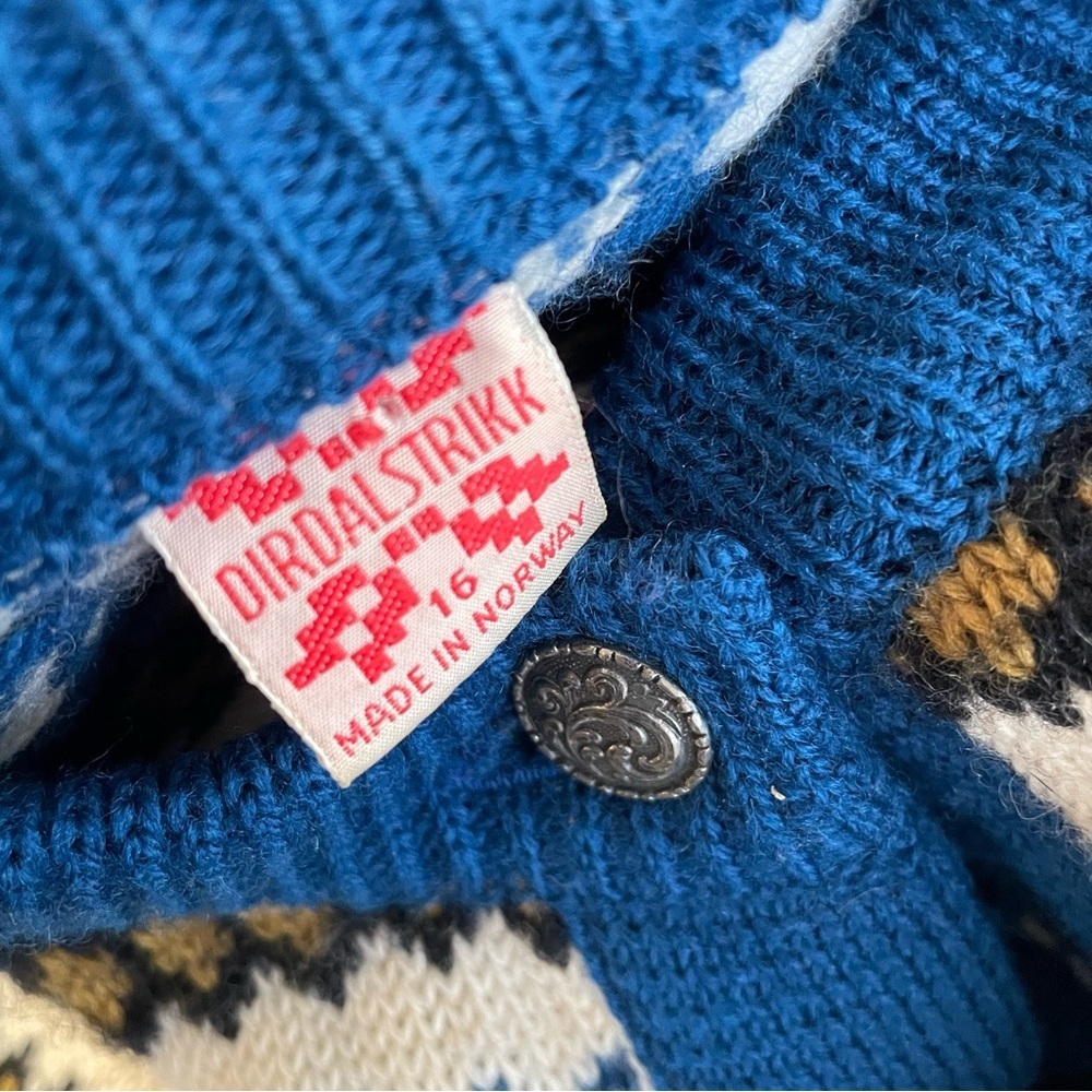 Vintage Dirdalstrikk 100% Wool Knit Cardigan Nordic Fair Isle Pewter Clasps - Picture 8 of 8
